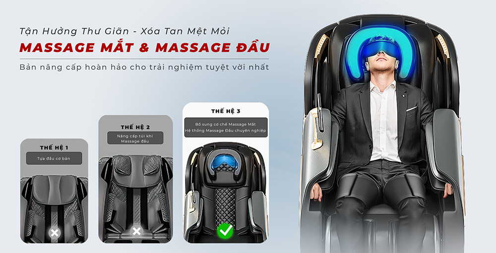 Ghế tích hợp massage mắt và massage đầu chuyên biệt